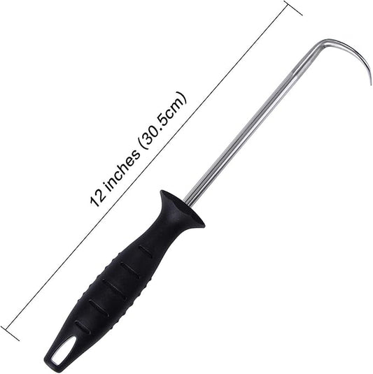 MSY BIGSUNNY 12" Heavy Duty Food Flipper with Sharp Tail Tip, Stainless Steel Grilling Meat Hook for Grilling, Flipping and Turning