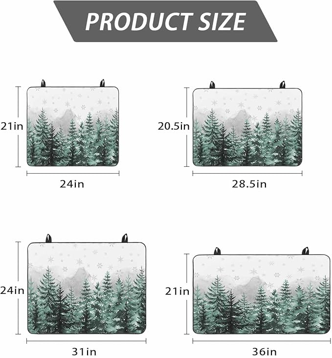 Stove Top Covers for Electric Stove 36x21 Inches, Forest Christmas Tree HeatResistant Glass Cooktop Protector, Green Xmas Snowflake Misty Winter Ceramic Stovetop Countertop Covers Mat, Oven Cover