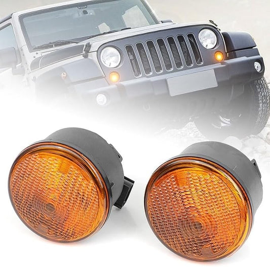 Front Grill Turn Signal Indicator Lights w/Bulb for Jeep Wrangler 2014 2015 2016 2017 68200291AA 68200290AA CH2526103 CH2527103(1pc Right)