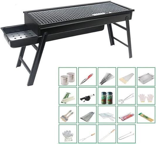 Portable BBQ Grill Folding Charcoal Barbecues Grill Stainless Steel BBQ Camping Grill for Outdoor Barbecue Lovers Picnics Park Beach Party for 3-5 People 60 x 22 x 33 cm (Size : E)