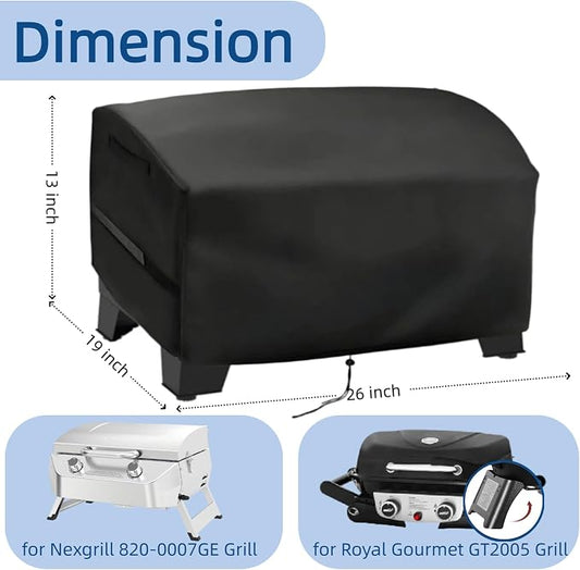 Mini Gas Grill Cover for Nexgrill 820-0007GE, for Royal Gourmet GT2006 | 26x19x13,Waterproof Dustproof Heavy Duty Oxford Fabric