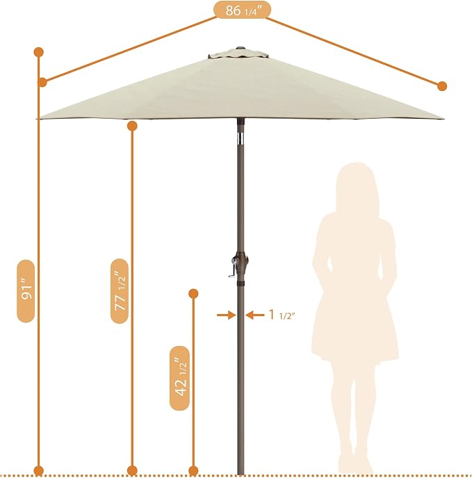 Sunline 7.5 ft Patio Umbrella with Crank & Push Button Tilt, Outdoor Market Umbrella with UV Protection & Wind Vent and Fiberglass Ribs, Metal Frame for Deck, Pool & Table, Antique Beige