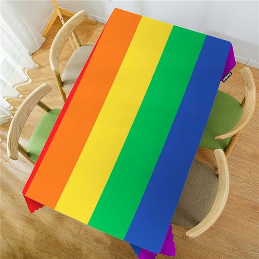 Swono Tablecloth 52"X70" Rainbow Flag, Gay and LGBT Rainbow Flag Rectangle Table Cover Anti-Oil Tablecloth for Dining Tables, Parties, Wedding and Banquet Decoration
