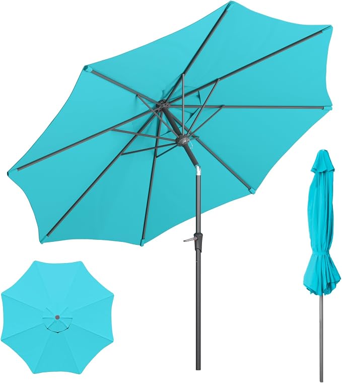 Sannwsg Patio Umbrellas, Pool Umbrella with 8 Sturdy Ribs, Outdoor Umbrella with Push Button Tilt/Crank, Deck Umbrellas, Market Umbrela Table for Backyard, Deck, Garden, Pool