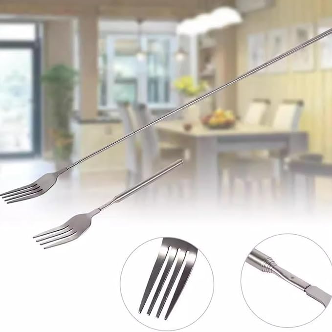 2PCS extendable fork set, stainless steel extendable camping barbecue fork, marshmallow grill stick, long handled dessert fruit fork, portable outdoor cooking tool