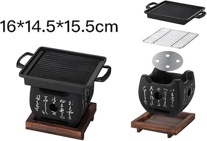 Tabletop Charcoal Barbecue Stove Charcoal BBQ Grill with Removable Nonstick Enamel Baking Pan Excellent Vent System for Indoor and Outdoor Picnic Camping Patio Backyard Cooking(A)