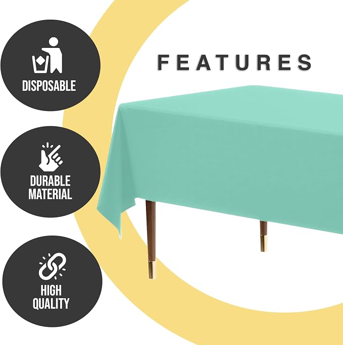 Exquisite 66% Thicker Premium Plastic Table Cloth Rectangle Table Cover 0.5 Mil 24 Pack Mint Table Cloth 54 Inch x 108 Inch Disposable Tablecloth Won't Tear Easily Like Cheap Thin Brands