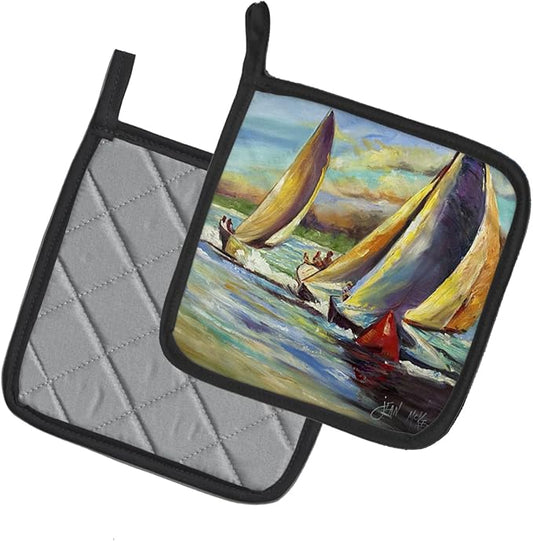 Caroline's Treasures JMK1236PTHD Knost Reggata Sailboats Pair of Pot Holders Kitchen Heat Resistant Pot Holders Sets Oven Hot Pads for Cooking Baking BBQ, 7 1/2 x 7 1/2