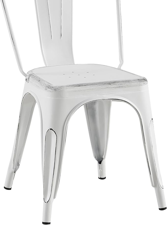 AC Pacific Stackable Metal Dining Chairs Set of 2 for Indoor and Outdoor Use, Durable Stacking Seat, Farmhouse Kitchen, Bar, Patio, Bistro, Cafe, Industrial Style, 2pcs, Sanded Matte White