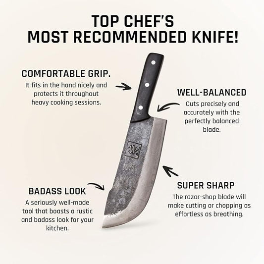 COOLINA Daozi 8" Butcher Knife, Hand-Forged High-Carbon Steel Cleaver for Heavy-Duty Meat Cutting, Slicing, Chopping, Brisket & BBQ, Full-Tang Forged Blade with Ergonomic Wood Handle
