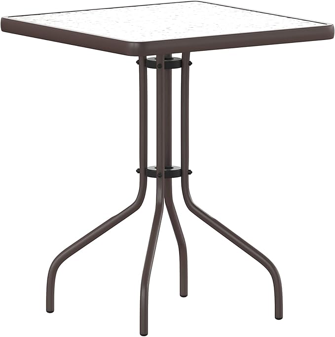 Flash Furniture TLH-0731SQ-017CBZ2-GG Lila 23.5'' Square Glass Table with 2 Metal Aluminum Slat Stack Chairs, Bronze