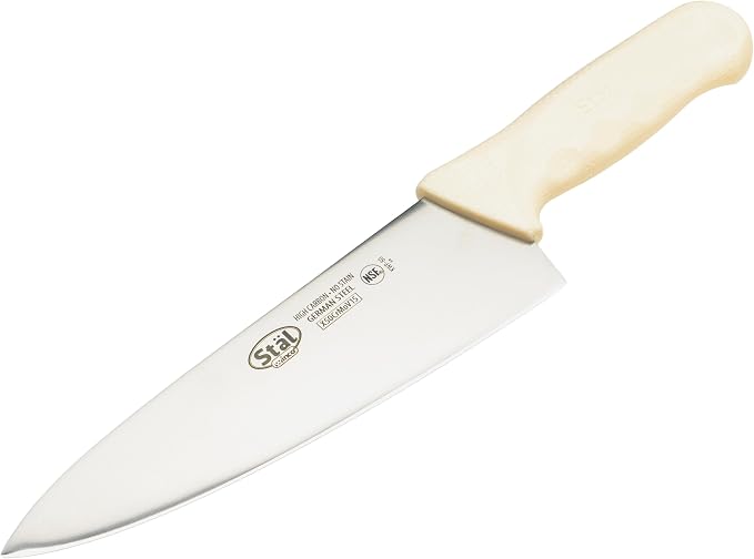 Winco 8" White Chef's Stainless Steel Knife | Razor sharp blade, NSF listed, Restaurant service, Great for Meat Prep, Vegetable Prep, Bread Service and Kitchen Prep