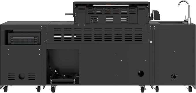 KoolMore Reserve Outdoor Kitchen Island with 6 Burner Grill and a Side Burner, Sink, Storage Cabinet, and Beverage Refrigerator, CSA Listed in Sleek Black