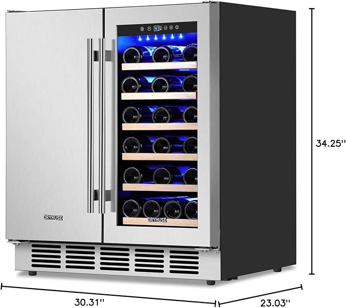 ORYMUSE 30" Stainless Steel Wine & Beverage Refrigerator - Dual Zone, Built-in/Freestanding with Upgraded Cooling - 30 Bottles & 110 Cans Capacity