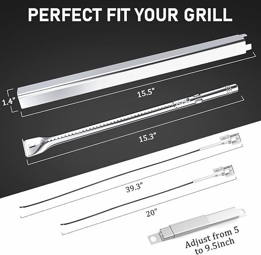Uniflasy Grill Parts for Charbroil Performance 5 Burner 463448021 463449021 463451022 Cast Iron Grill Grates Stainless Steel Burners, Heat Plates, Igniter & Crossover Tubes