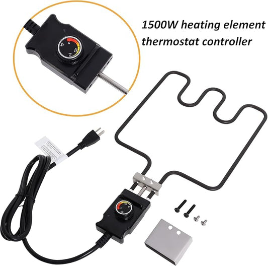 1500W Electric Smoker Heating Element Compatible with Master-built Smokers & Grills with Adjustable Thermostat Cord Controller, Replacement BBQ Part
