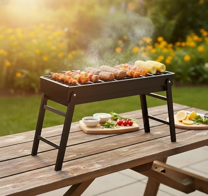 Barbecue Charcoal Grill Stainless Steel Folding Portable BBQ Tool Kits for Camping Hiking Picnics, Travel, Garden, Outdoor