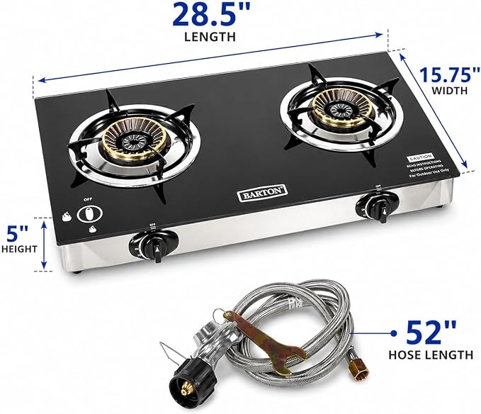 XtremepowerUS 2 Burner Propane Gas Stove, 25,516 BTU Portable Camping Cooktop with Auto Ignition, Tempered Glass Top, LPG Outdoor Cooking Stove Camping, Tailgating, RV, Emergency & Backyard Cooking