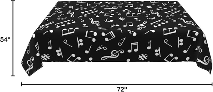 Music Notes Tablecloth Washable Rectangle 54"x72" Kitchen Dinner Picnic Parties Birthday Table Cloth Home Decoration for All Seasons Musicial Table Cover, Black