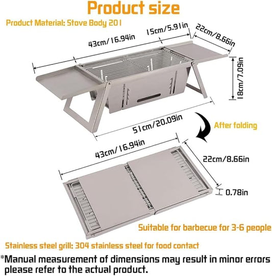 Portable Charcoal Grill for 3-6 People - Quick Foldable Travel BBQ for Outdoor Camping, Backyard, Patio, and Picnic Cooking