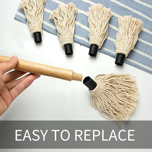YFWOOD BBQ Mop Brushes for Sauce,18 Inch Grill Basting Mop Wooden Long Handle BBQ Mop with 4 Extra Replacement Heads for BBQ Grilling Smoking Steak