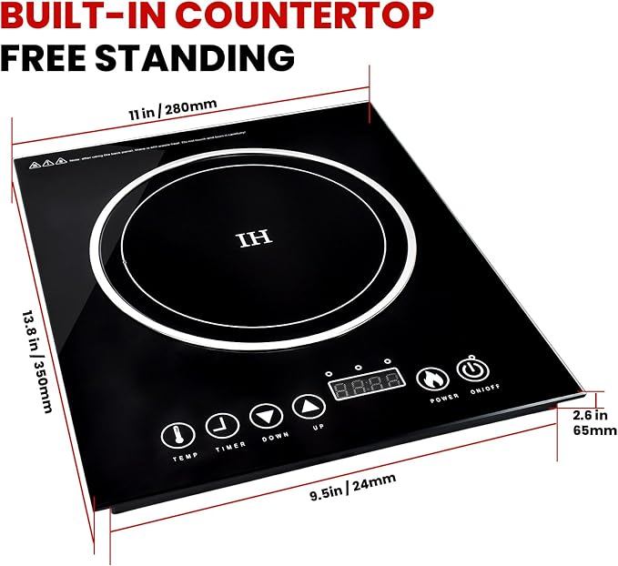 Portable Electric Cooktop, Single Burner Plug in Portable Induction Cooktop, Countertop Ceramic Stove Top with Power Levels and Overheat Protection, Child Safety Lock, Timer, 1800W 110V