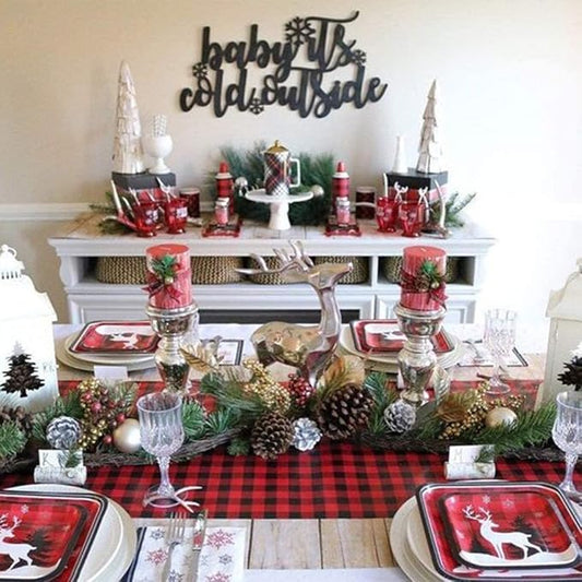 Black Red Table Runner 4Packs 13x108 Inch Plaid Table Runner Christmas Buffalo Plaid Tale Runners Farmhouse Holiday Table Linen