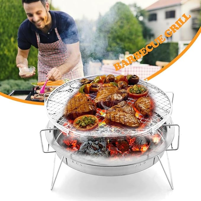 Small Charcoal Grill, Round Easy to Clean Bbq Tool, Barbecue Oven for Outdoor Cooking Camping Hiking Picnics Tailgating Backpacking