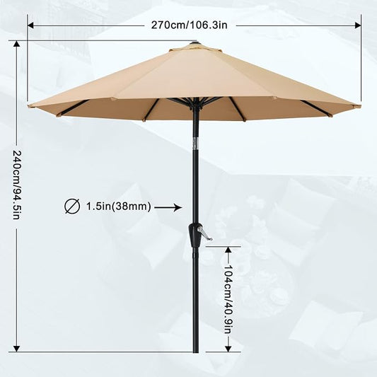 MASTERCANOPY 9ft Patio Umbrella with Tilt & Crank, Khaki | 8 sturdy ribs;UV/water resistant;Vent;easy setup;for garden/deck/backyard/pool