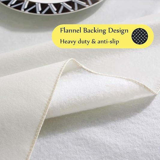 SASTYBALE Off White Vinyl Tablecloth with Flannel Backing, 52 x 70 Inch | Waterproof PVC Surface, Wipeable Rectangular Table Cover for Kitchen, Dining, Brunches, Weddings and Gatherings
