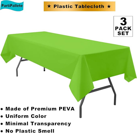 3-Pack Premium Plastic Light Lime Green Tablecloth Disposable 54" x 108" Rectangle Table Cover PEVA Party Apple Bright Green Table Cloths for Parties Birthday Wedding Picnic Banquet