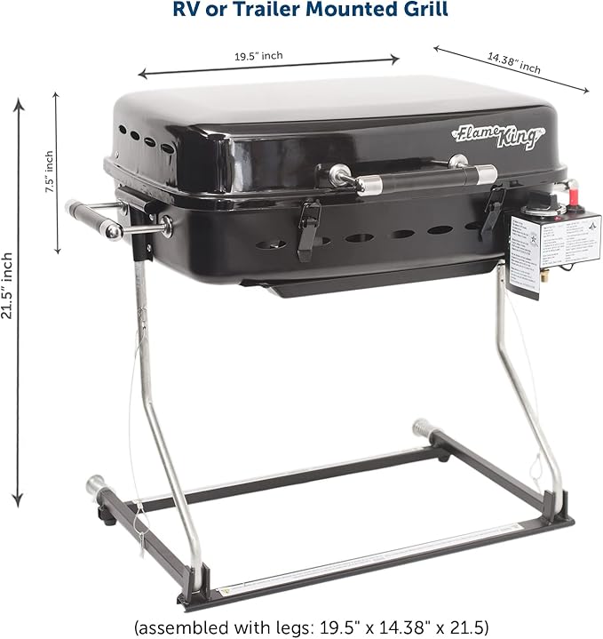 Flame King - YSNHT500 RV Or Trailer Mounted BBQ - Motorhome Gas Grill - 214 Sq Inch Cooking Surface - Adjustable Flame Controller, Black