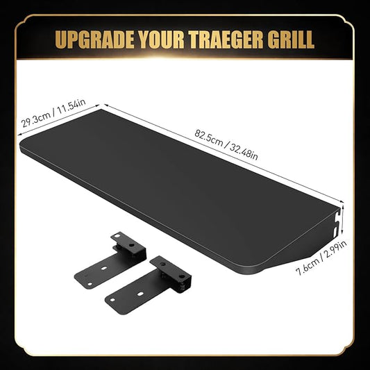 QuliMetal Folding Front Shelf for Traeger Pro 780 and Ironwood 885 Pellet Grills – Steel Grill Accessory,Compatible with Traeger BAC442, Ideal for Food Prep and Storage, 32.9'' X 11.5''