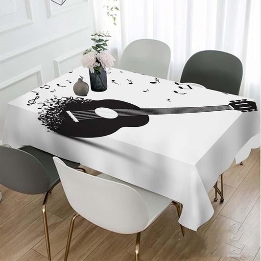 TKS MITLAN Black Guitar with Notes Tablecloth 60x84 Inch Rectangular Classical Music Melody Modern Rock Oblong Table Cloth Kitchen Table Decorations for Home Dinner Party