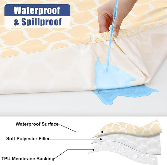 Smiry 2 Pack Rectangle Table Cloth 6 Foot, Waterproof Elastic Fitted Tablecloths, Windproof Washable Polyester Table Cover for Picnic, Camping, Outdoor (Beige, 30"x72")