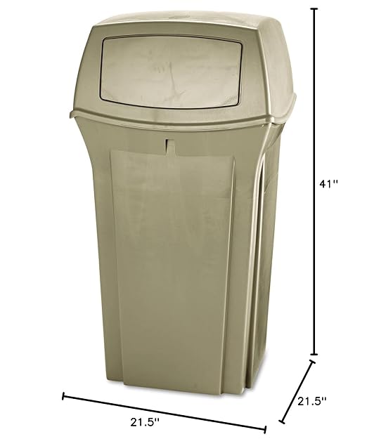 Rubbermaid Commercial Products Ranger Trash Can with 2 Door Lid, 35 GAL, Beige Plastic, Outdoor for Stadiums/Parks/Shopping Plazas