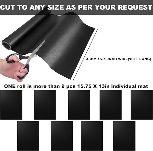 BBQ Grill Mat Roll, Cut to Size Grill Mats for Outdoor, Non-stick Accessories for Gas, Charcoal, Electric Grill, 15.75IN x 10 FT(Black)