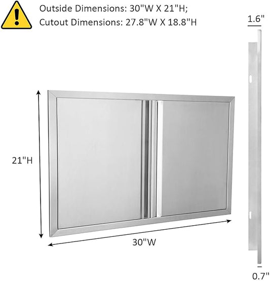 BI-DTOOL Outdoor Kitchen Double Doors 30" W X 21" H BBQ Access Door Thickened 304 Brushed Stainless Steel Doors for Indoor/Outdoor Kitchen Outdoor Cabinet Barbeque Grill or BBQ Island