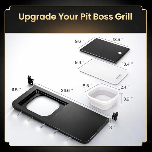 QuliMetal 3-in-1 Foldable Front Shelf for Pit Boss Austin XL 1000 & Savannah 1500, 29.53" Grill Table with Cutting Board, Collapsible Wash Basin & Hooks
