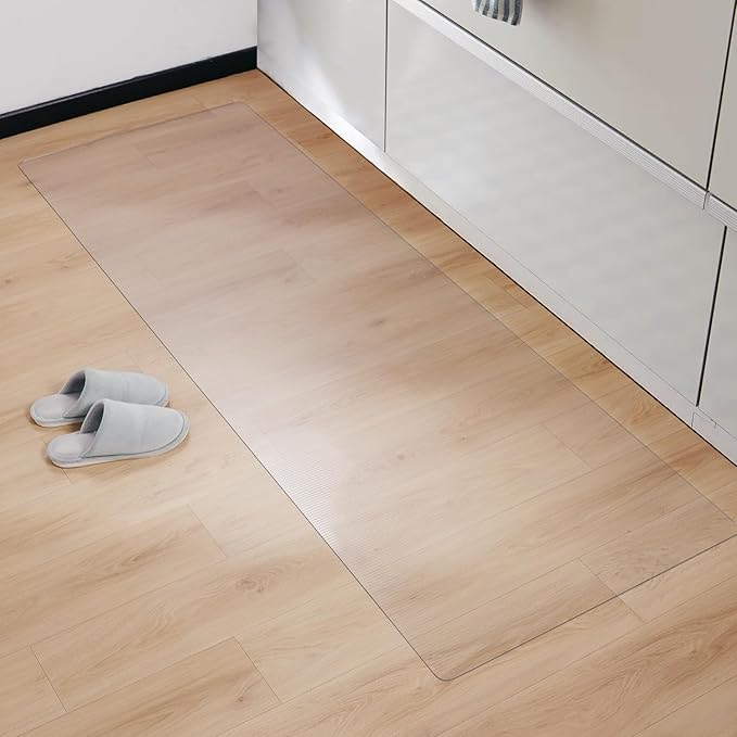 SALLOUS Vinyl Runner Rug, 3'x10' Waterproof Runner Mat for Hallway, Non-Slip Hard Floor Protector for Kitchen, Laundry, Living Room, Cutable Plastic Floor Mat for Outdoor and Indoor (Clear-Striped)