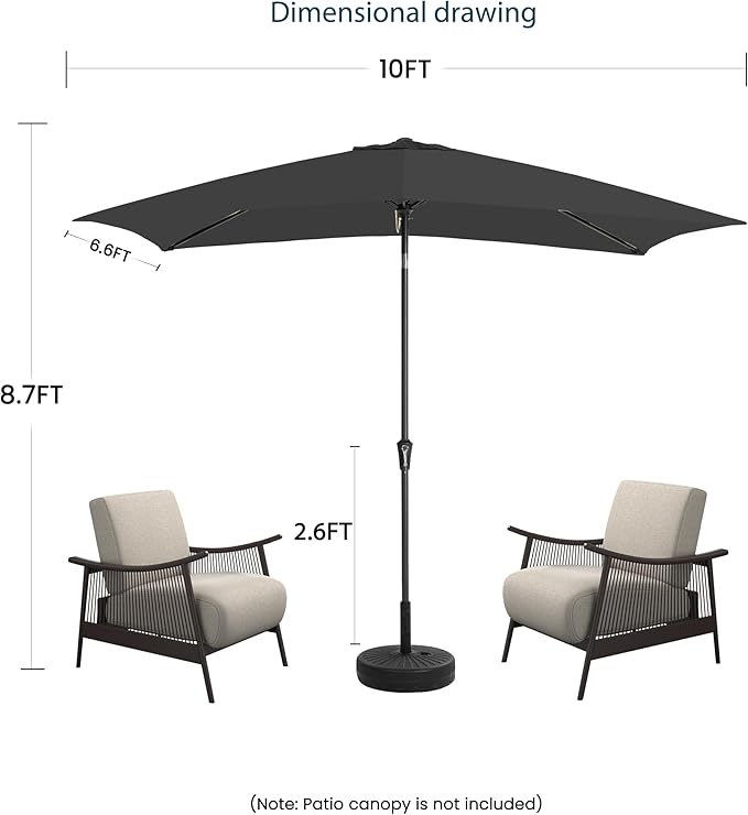 6.5x10FT Rectangular Patio Umbrella with Push Button Tilt & Crank Lift for Garden,UV Protection Outdoor Umbrella for Deck,Pool and Yard,Grey