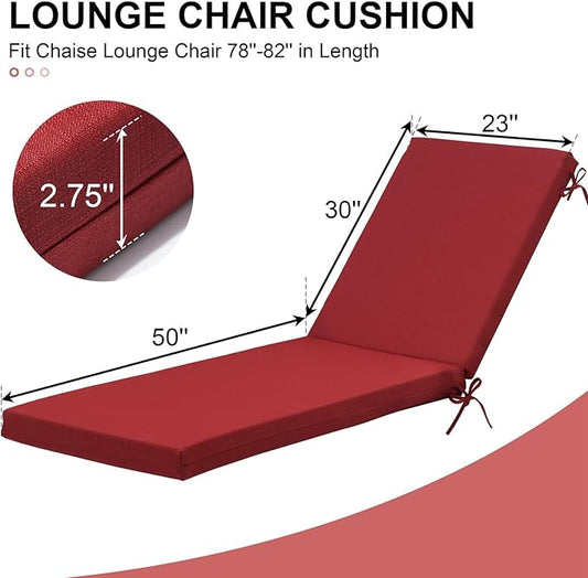 Crestlive Outdoor Chaise Lounge Cushions, Fade Resistant Water Resistant Lounge Chair Cushion, 80''L x 23''W, Set of 2, Chili