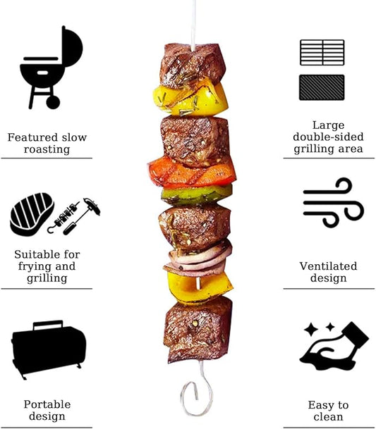 Portable Charcoal Grills with Lid, Small Folding Tabletop Grill, 14.95 * 10.04 Inch Compact Barbecue, Both-Side Grate for Outdoor Cooking Camping, Picnics, Backyard, Balcony (with Baking Tray White)