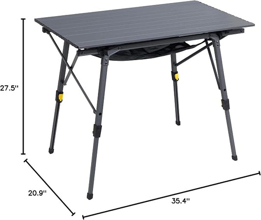 Portal Outdoor Folding Portable Picnic Camping Table with Adjustable Height Aluminum Roll Up Table Top Mesh Layer, Dark Gray