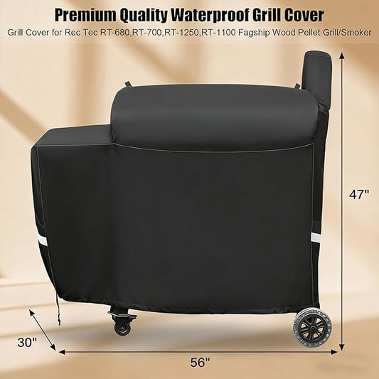 QuliMetal Grill Cover for rectec Flagship 1100, RT-1250, RT-700 and RT-680 Wood Pellet Grills - Heavy Duty Premium Waterproof Fade Resistant Outdoor BBQ Grill Cover with Elastic Drawstrings