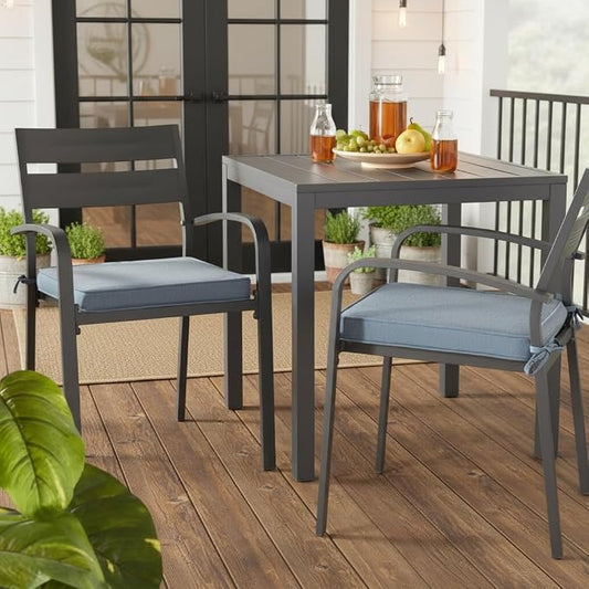 Indoor/Outdoor Chair Pads in Sunbrella Fabric – 17''x17'' Patio Seat Cushions with Foam Insert, Removable Reversible Cover & Ties for Patio Dining Chairs – Set of 2 or 4, Spectrum Denim