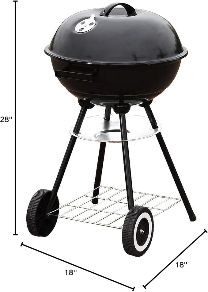 22 Inch Portable Charcoal Grill – Heavy-Duty Round BBQ Grill with Thickened Grilling Bowl, Sturdy with 4 Legs & Wheels for Small Outdoor Barbecue, Camping, Travel, Tailgating & Backyard Cooking