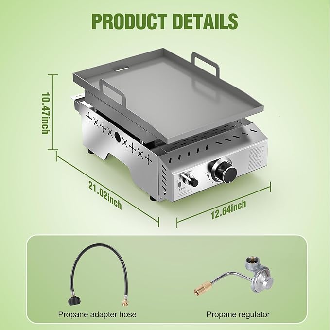 COWSAR Portable Propane Griddle, 304 Stainless Steel Gas Grill, 8000 BTU Table Flat Top Grill for Outdoor BBQ, Camping and RVs