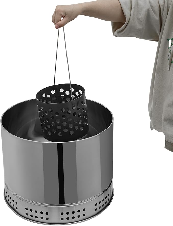 Portable Smokeless Charcoal Hanging Grill, 2in1 Stainless Steel Charcoal Kebab Grill with 50 Skewers, Smokeless Barbecue Barrel with Grilling Accessories Set for Picnics, Camping, Traveling, Parties
