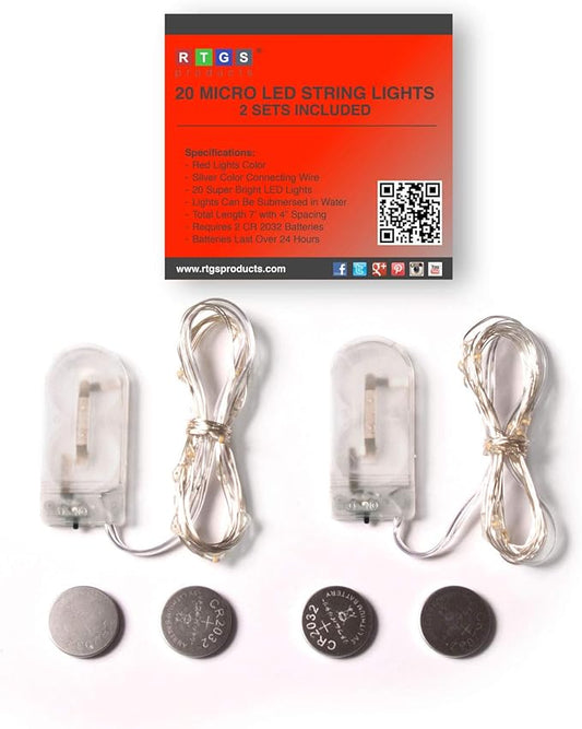 2-Pack 20 LED Wire Twinkle Fairy Lights, Battery Powered, Waterproof — Christmas, Holidays, Wedding, Party — Bedroom, Living Room — 6.5 Ft, Red, Indoor & Outdoor